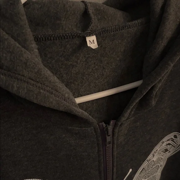 Gray zip up Hoodie with White Butterfly Design - Picture 2 of 4